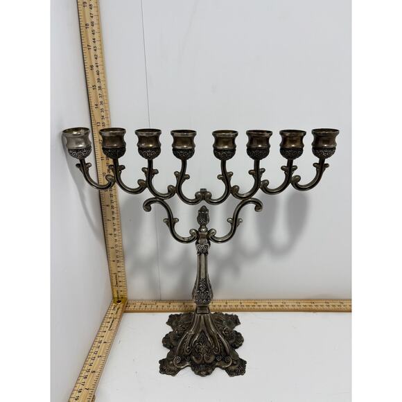 Original Karshi Jerusalem Silverplated Menorah - Floral Design, 12.5\